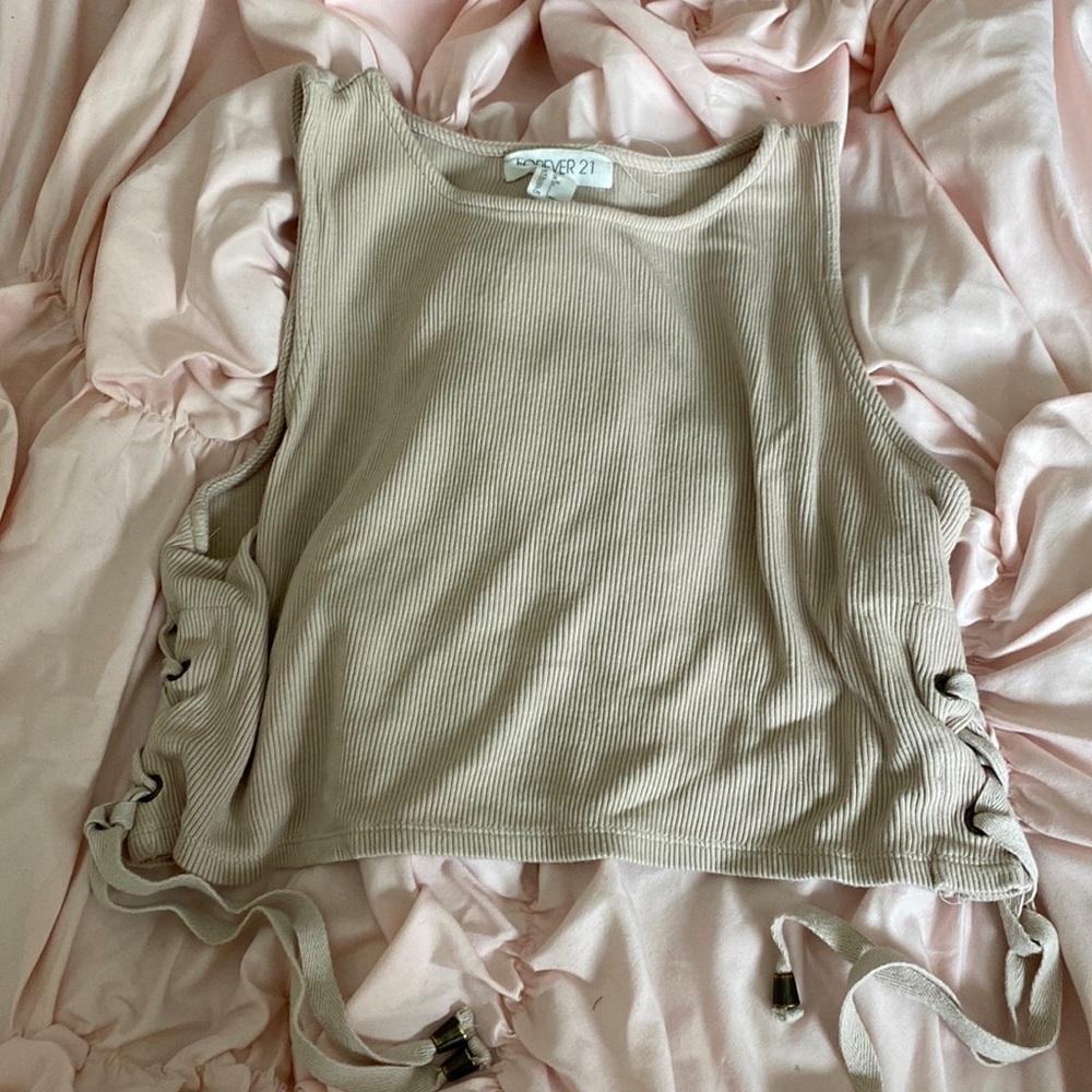 Forever 21 crop top size large color tan with ties on the side